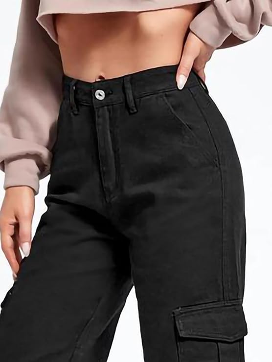 Black Stylish Mid-Rise Cargo Pants