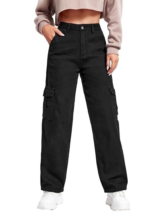 Black Stylish Mid-Rise Cargo Pants