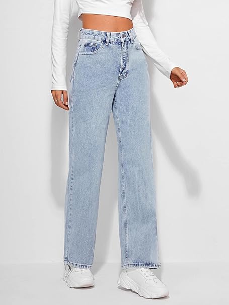 High Waist Straight Leg Mom Fit Jeans