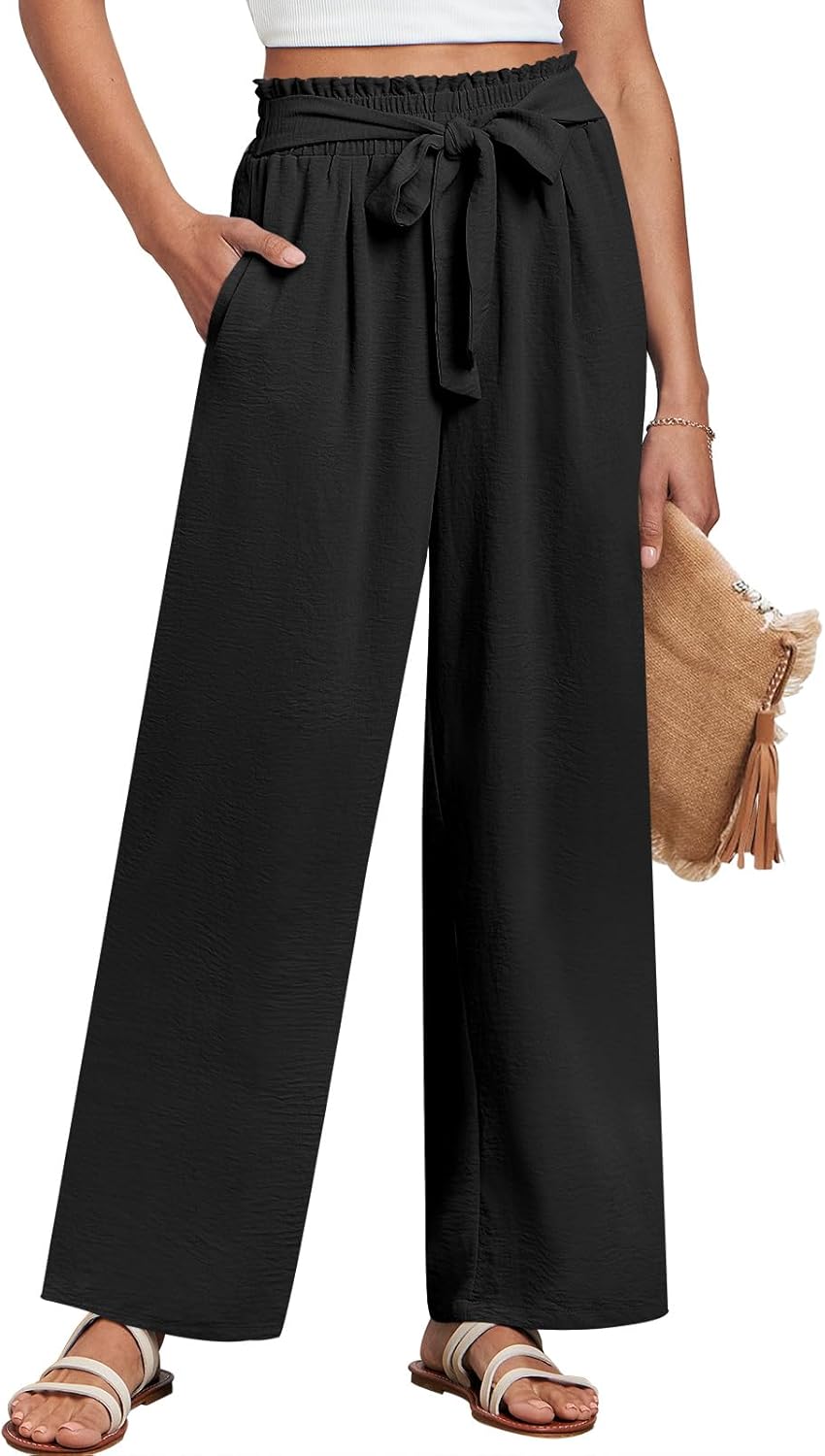 Wide Leg Palazzo Trousers with Tie Waist