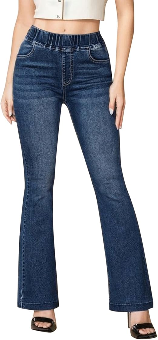 Trendy Women's High-Waist Flared Tapered Distressed Jeans