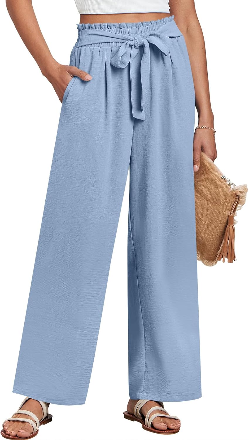 Wide Leg Palazzo Trousers with Tie Waist