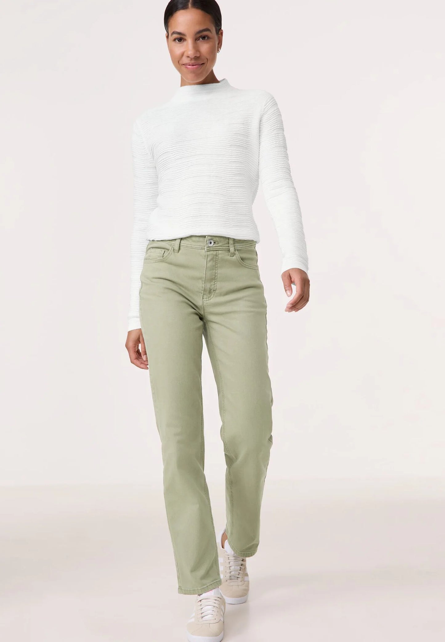Women's Light Olive Green Boyfriend High-Rise Straight Jeans