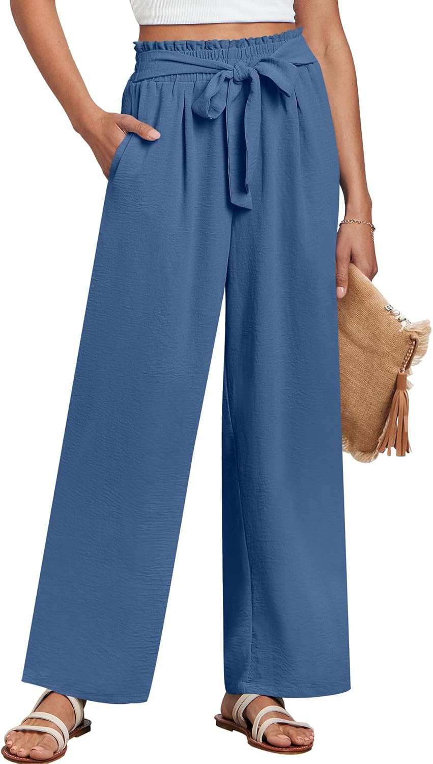 Wide Leg Palazzo Trousers with Tie Waist