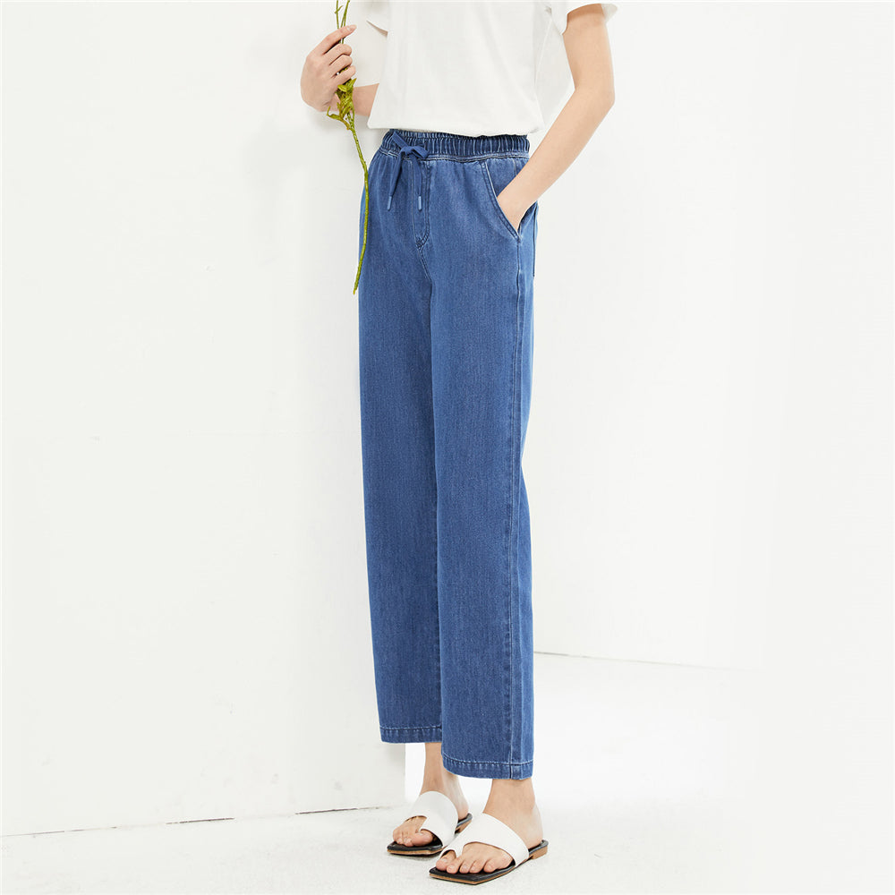 Blue Paperbag Crop Leg Trousers