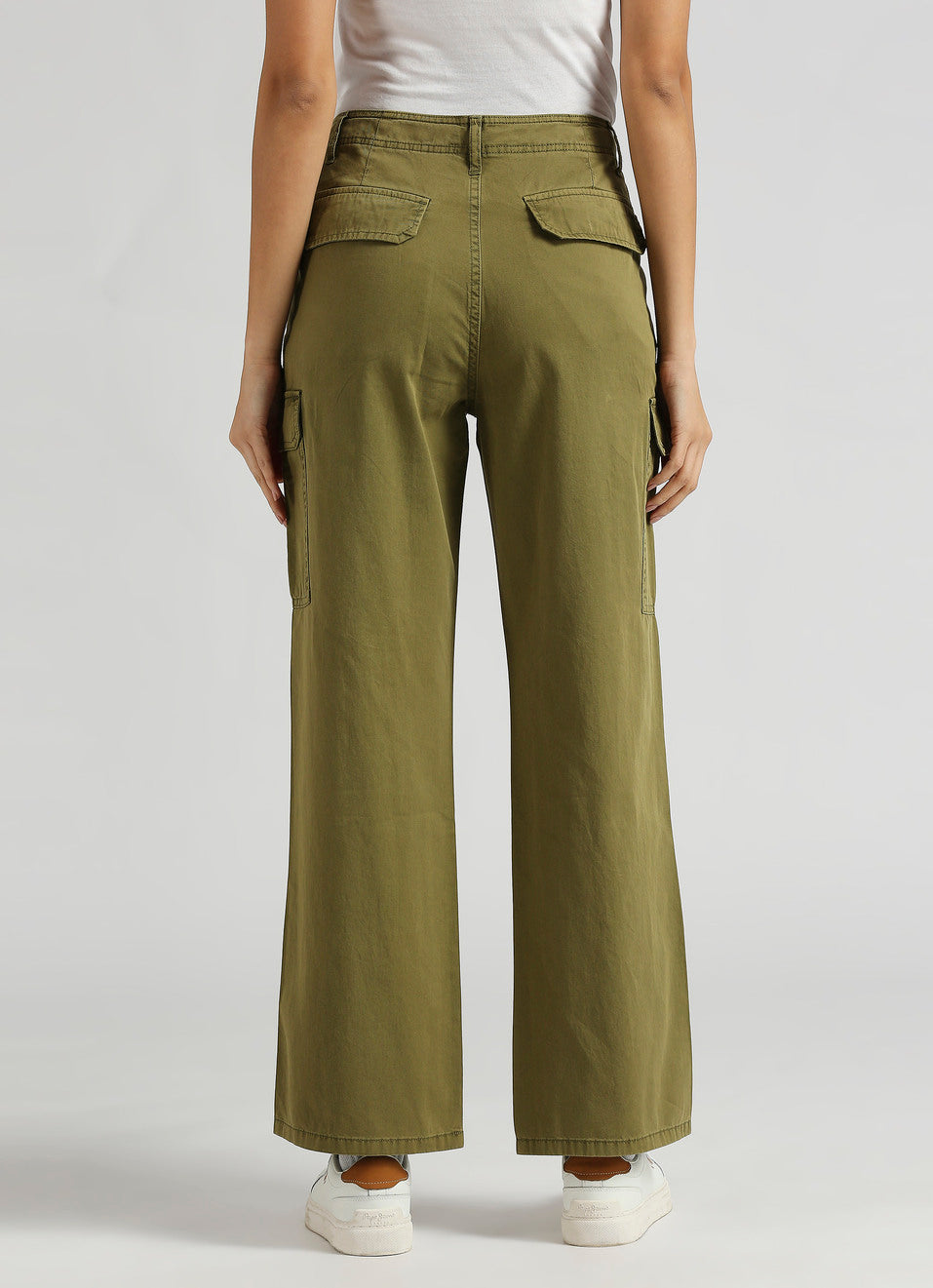 Women's High Rise Straight Fit Cargo Pants with Side Patch Pockets