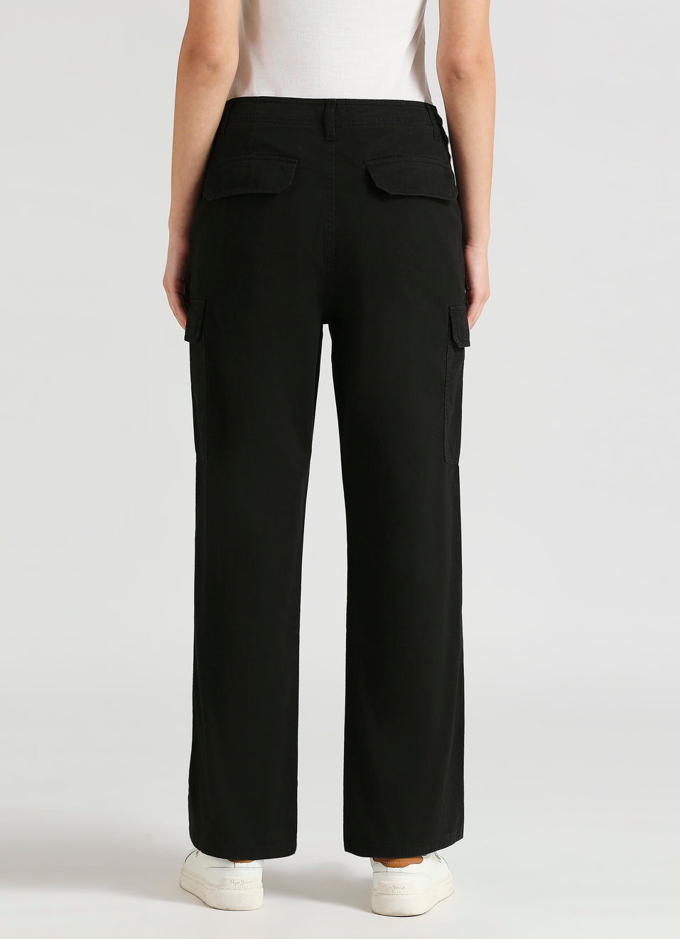 Women's High Rise Straight Fit Cargo Pants with Side Patch Pockets