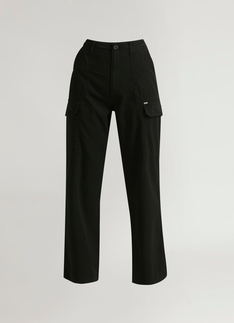 Women's High Rise Straight Fit Cargo Pants with Side Patch Pockets