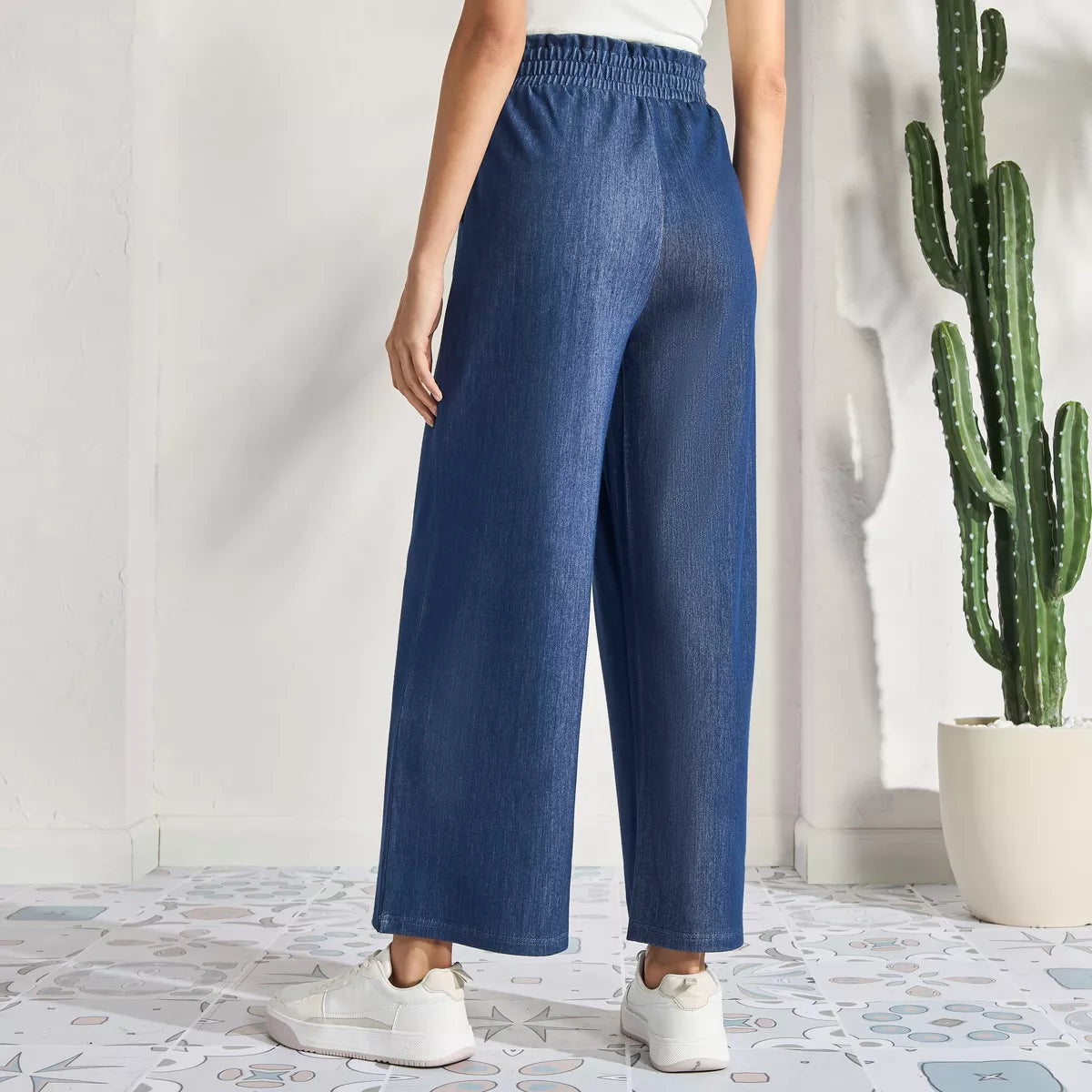 Plain Wide Leg Trousers with Paperbag Waistband