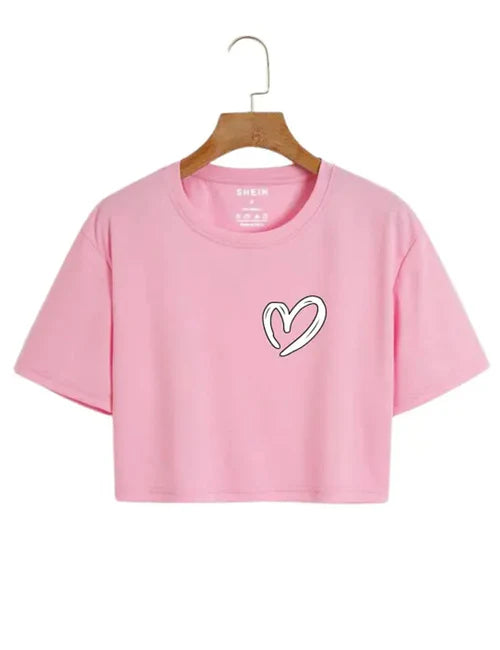 Stylish Heart Print Logo Tee for Women