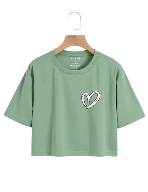 Stylish Heart Print Logo Tee for Women