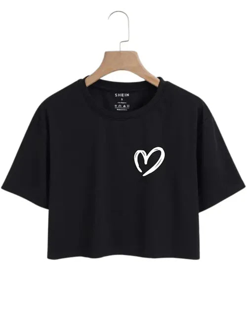 Stylish Heart Print Logo Tee for Women