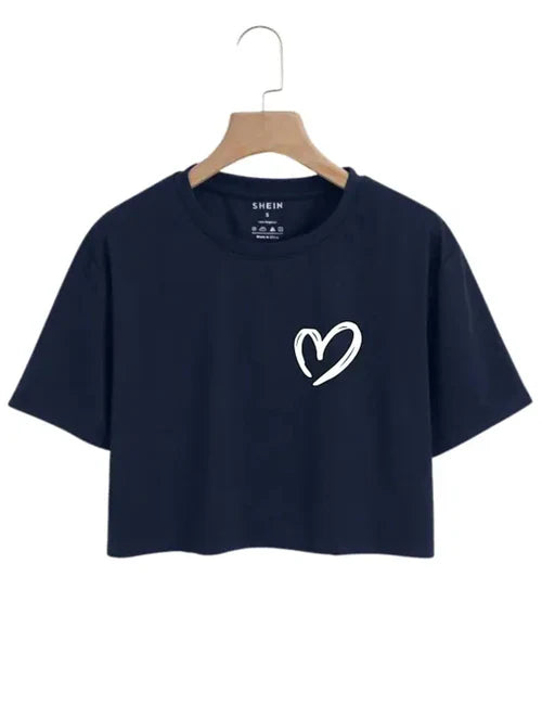 Stylish Heart Print Logo Tee for Women