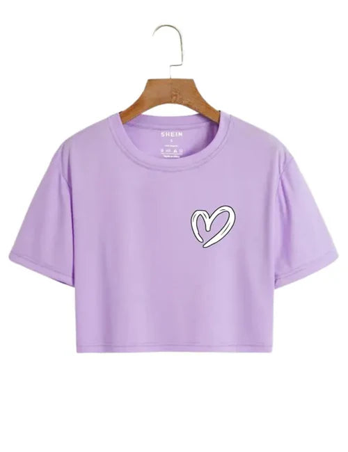 Stylish Heart Print Logo Tee for Women