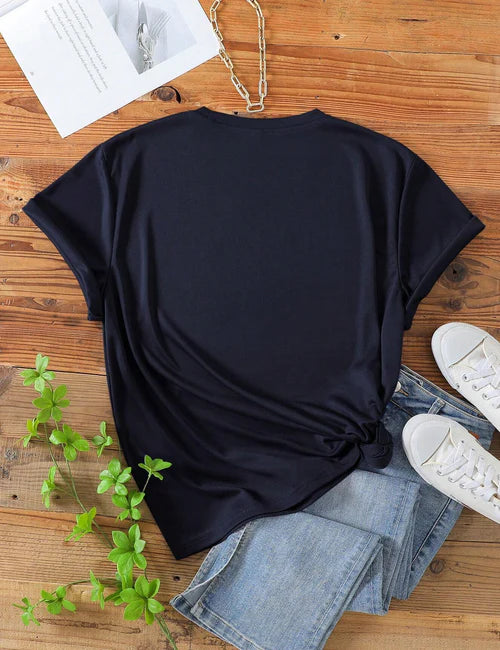 Heart Printed Round Neck Tee for Women