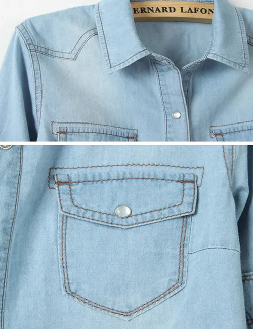 Stylish Crop Top Knot Tie Denim Shirt