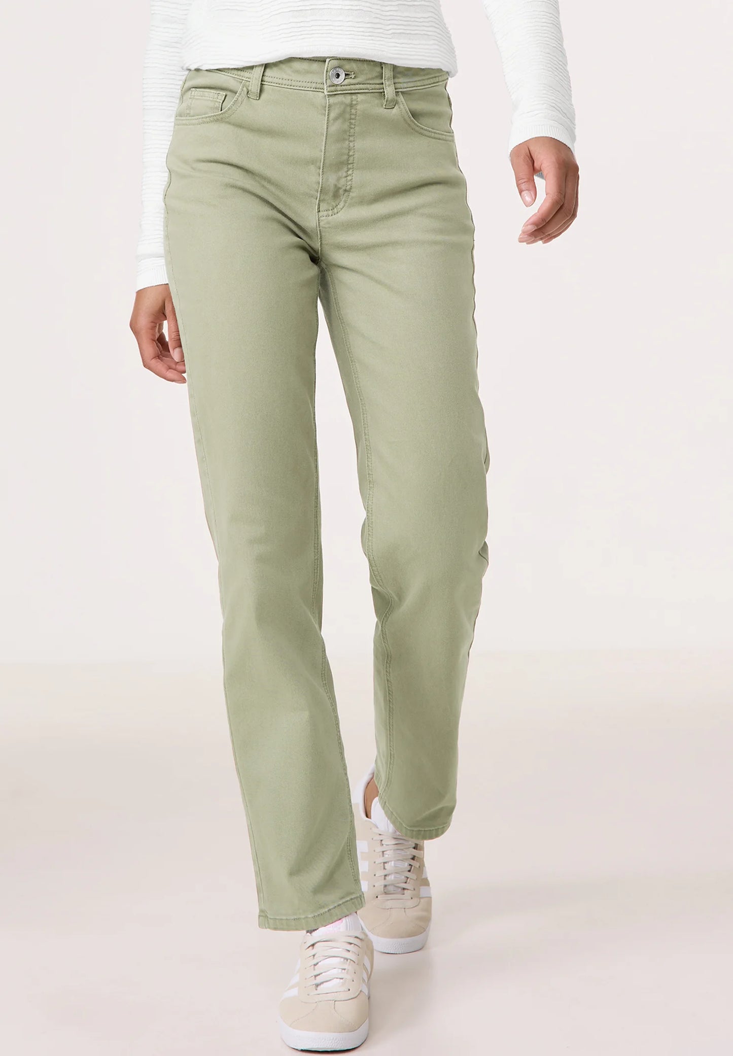 Women's Light Olive Green Boyfriend High-Rise Straight Jeans