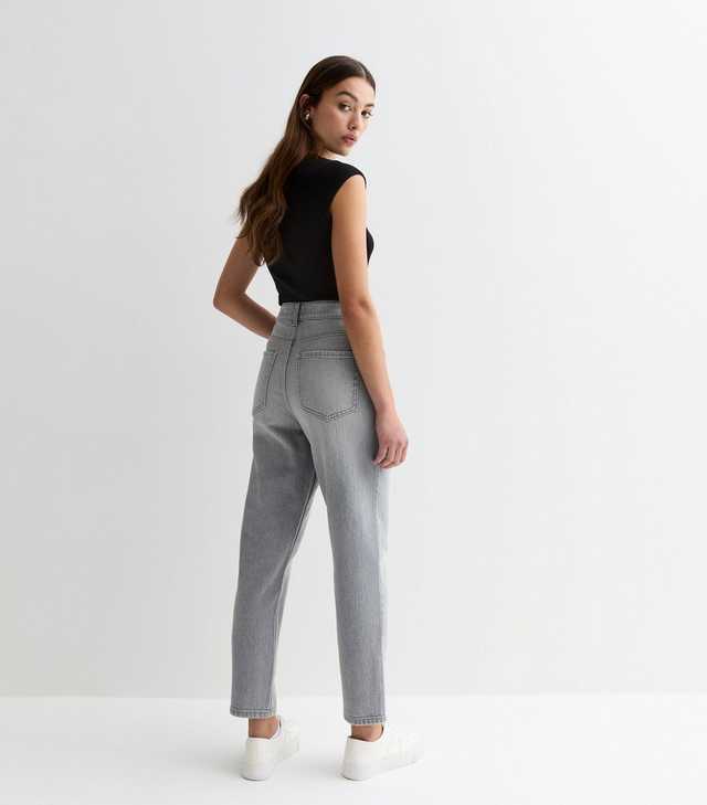 Pale Grey High Waist Mom Jeans