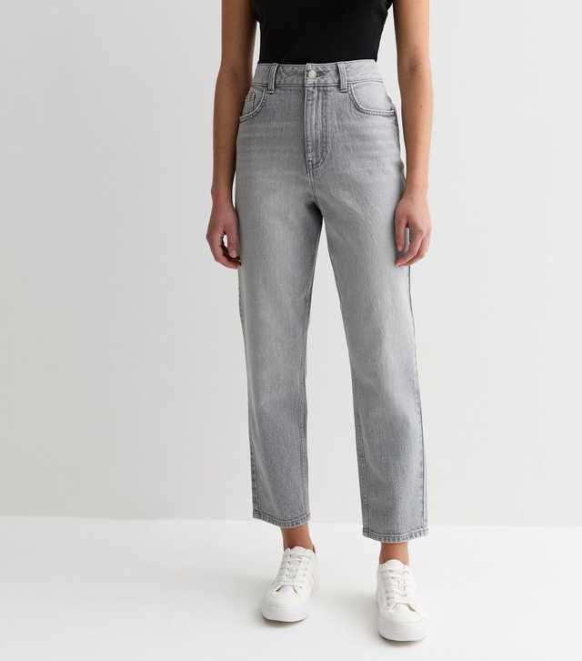 Pale Grey High Waist Mom Jeans
