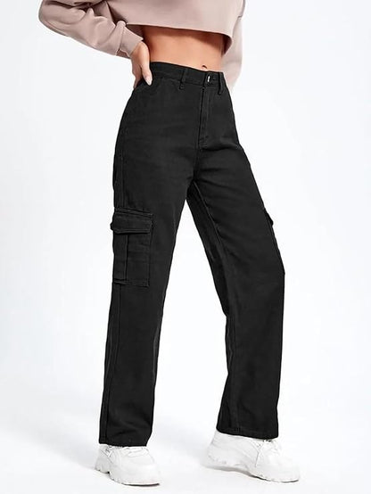 Black Stylish Mid-Rise Cargo Pants