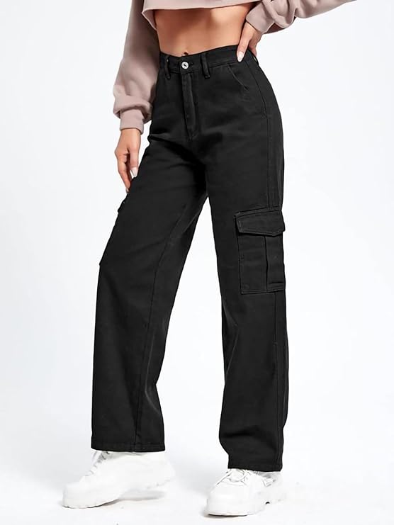 Black Stylish Mid-Rise Cargo Pants