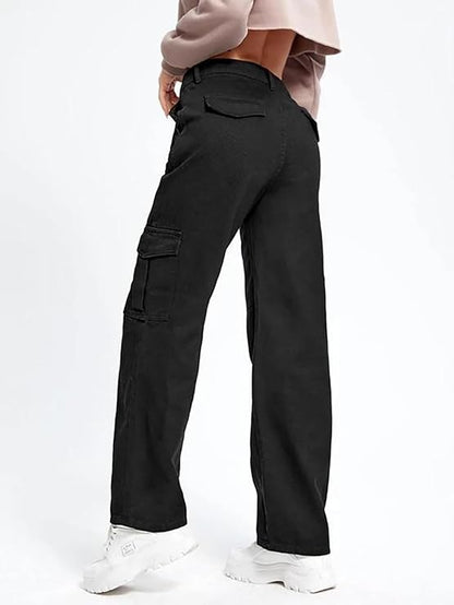 Black Stylish Mid-Rise Cargo Pants