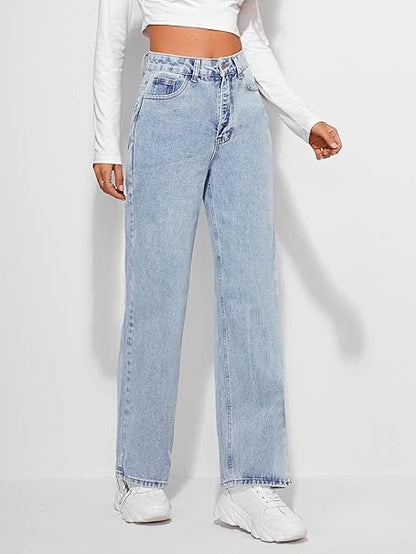 High Waist Straight Leg Mom Fit Jeans