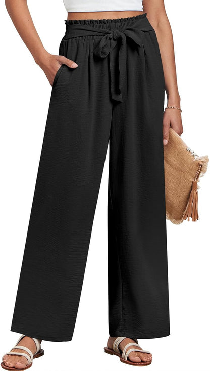 Wide Leg Palazzo Trousers with Tie Waist