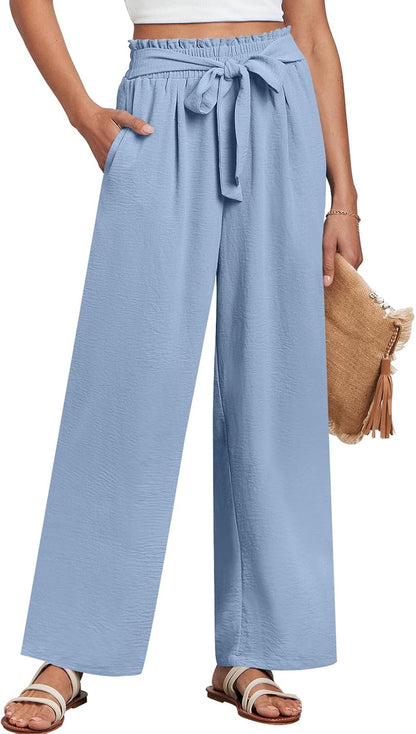 Wide Leg Palazzo Trousers with Tie Waist