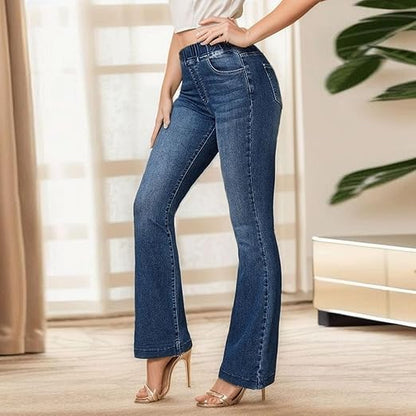 Trendy Women's High-Waist Flared Tapered Distressed Jeans