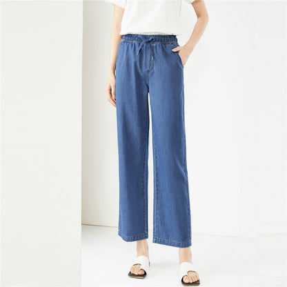 Blue Paperbag Crop Leg Trousers