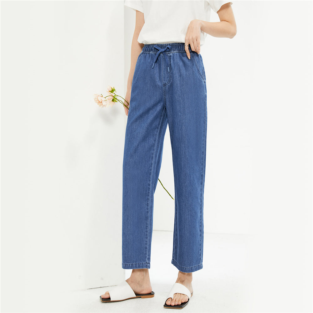 Blue Paperbag Crop Leg Trousers