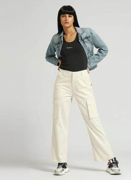 Women's High Rise Straight Fit Cargo Pants with Side Patch Pockets