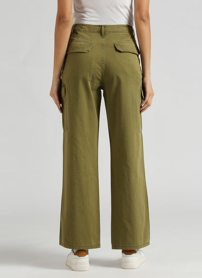 Women's High Rise Straight Fit Cargo Pants with Side Patch Pockets