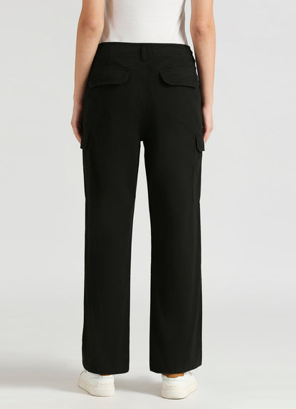 Women's High Rise Straight Fit Cargo Pants with Side Patch Pockets