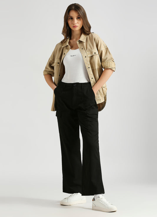 Women's High Rise Straight Fit Cargo Pants with Side Patch Pockets