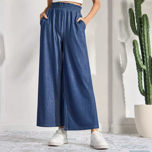 Plain Wide Leg Trousers with Paperbag Waistband
