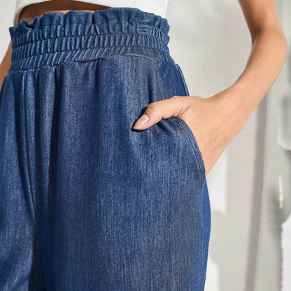 Plain Wide Leg Trousers with Paperbag Waistband