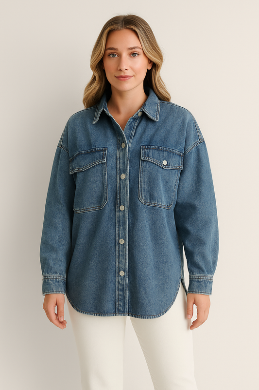 Baggy Denim Shacket for Women