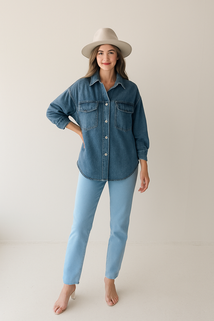 Baggy Denim Shacket for Women