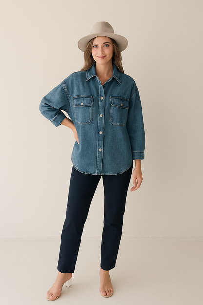 Baggy Denim Shacket for Women