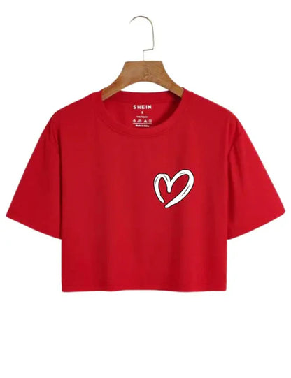 Stylish Heart Print Logo Tee for Women
