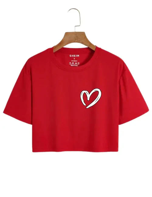 Stylish Heart Print Logo Tee for Women