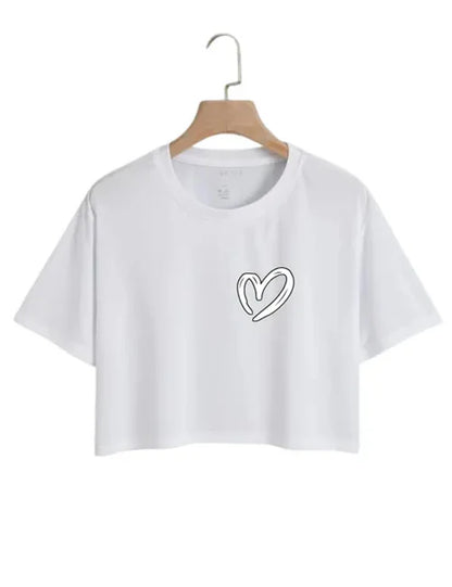 Stylish Heart Print Logo Tee for Women