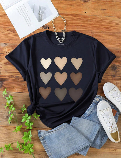 Heart Printed Round Neck Tee for Women