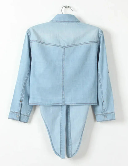 Stylish Crop Top Knot Tie Denim Shirt
