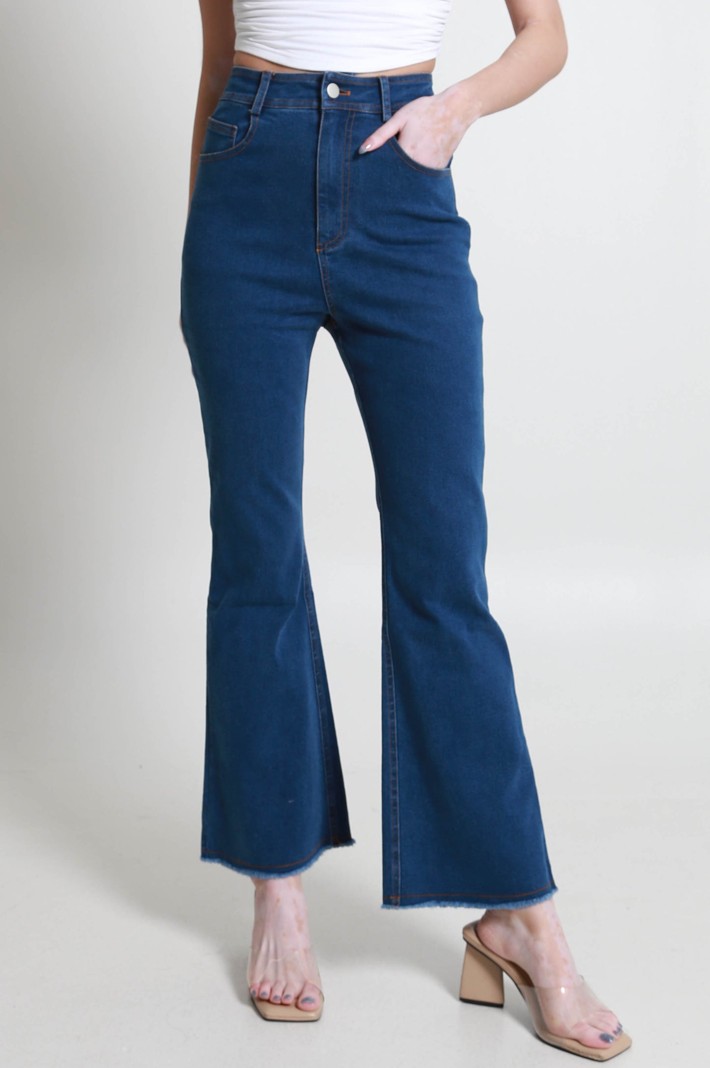 Women's High-Rise Boot Cut Ankle Jeans – Stretch Denim for Comfort & Style