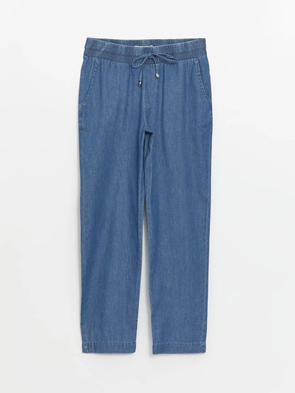 Casual Denim Elastic Waist Trousers for Women
