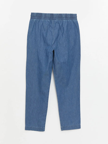 Casual Denim Elastic Waist Trousers for Women
