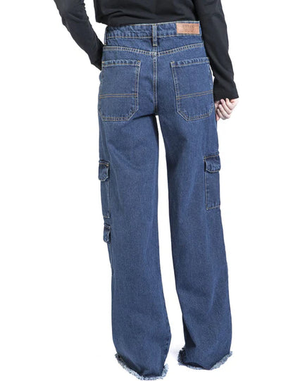 Denim Cargo Mid Waist Pants